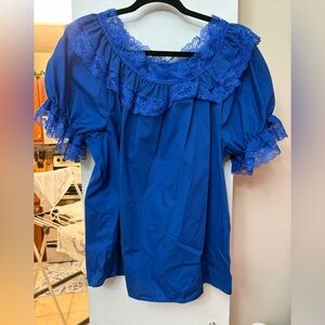 Vintage Blue Lace Trim Women's Top